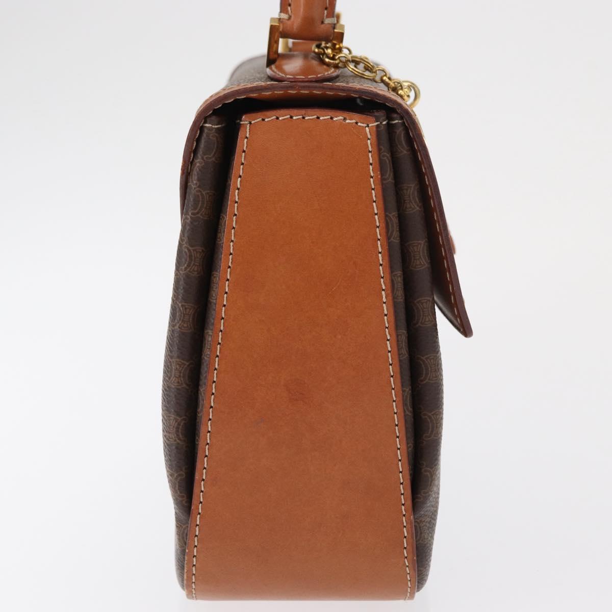 CELINE Macadam Canvas Hand Bag PVC Leather Brown Gold Auth 164277