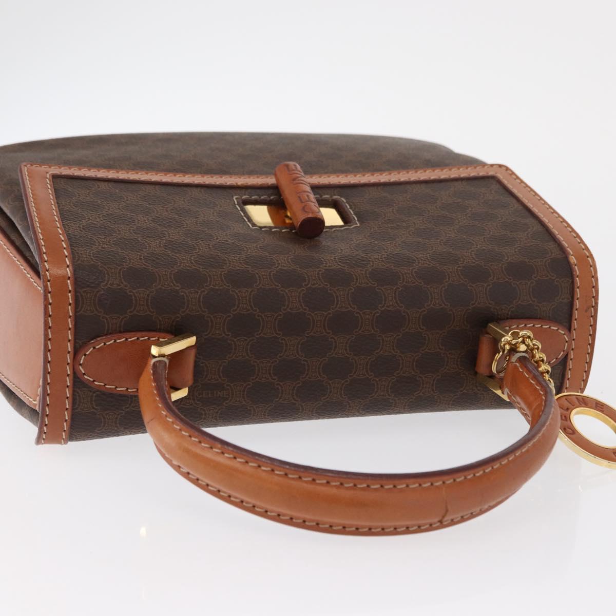 CELINE Macadam Canvas Hand Bag PVC Leather Brown Gold Auth 164277