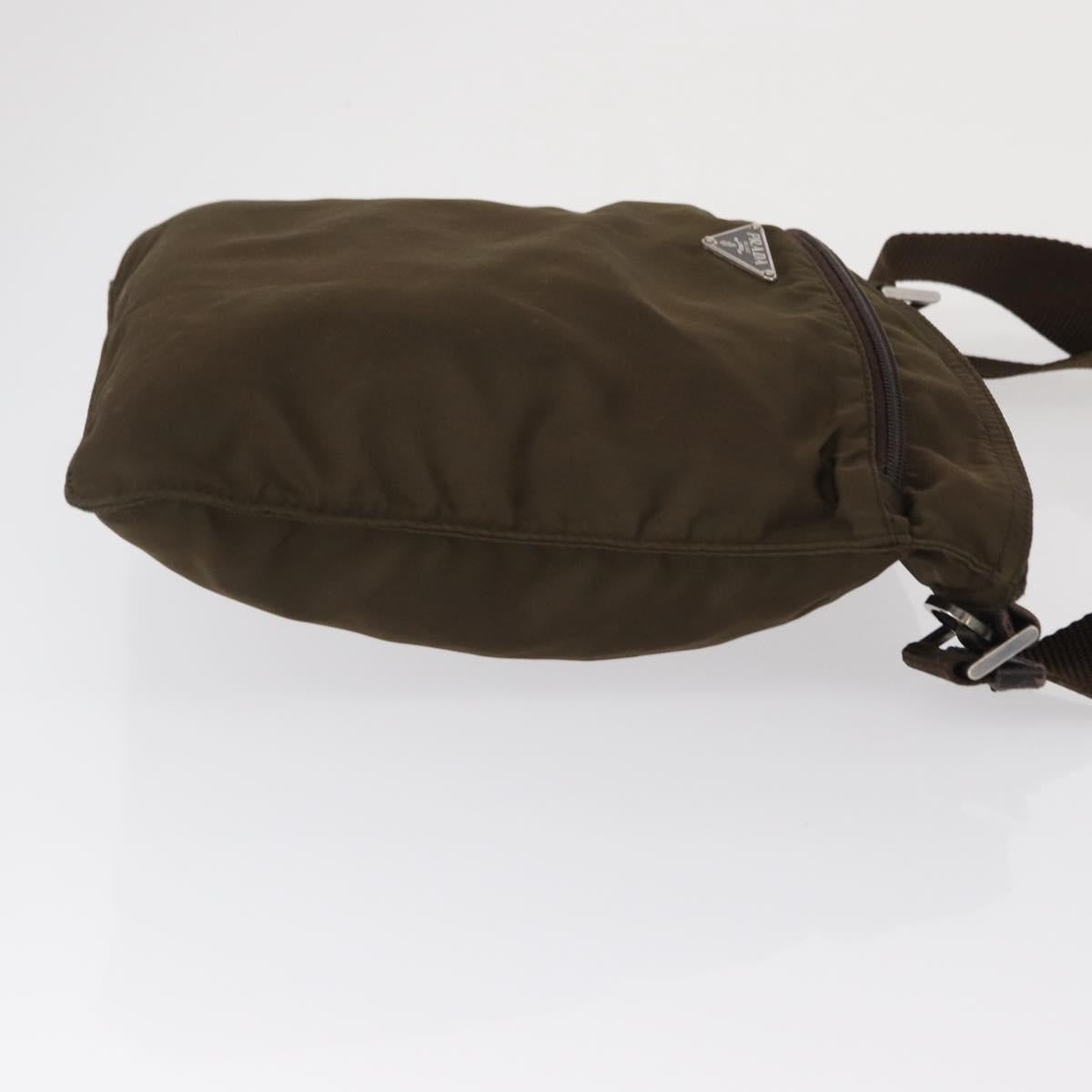 PRADA Shoulder Bag Nylon Khaki Silver Auth 164284