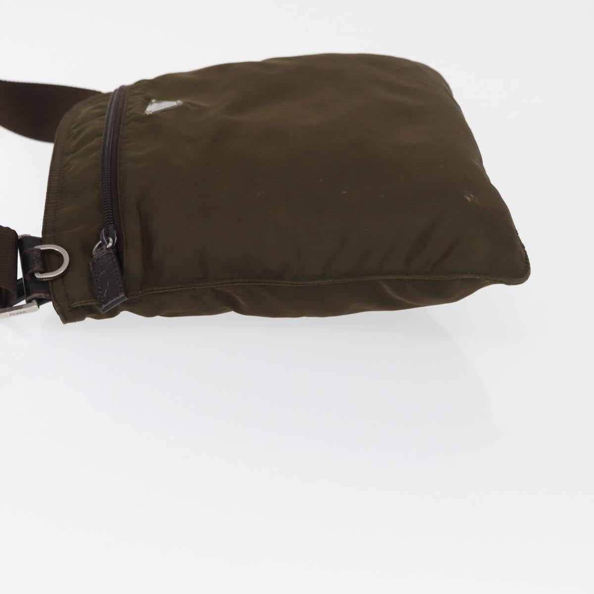 PRADA Shoulder Bag Nylon Khaki Silver Auth 164284