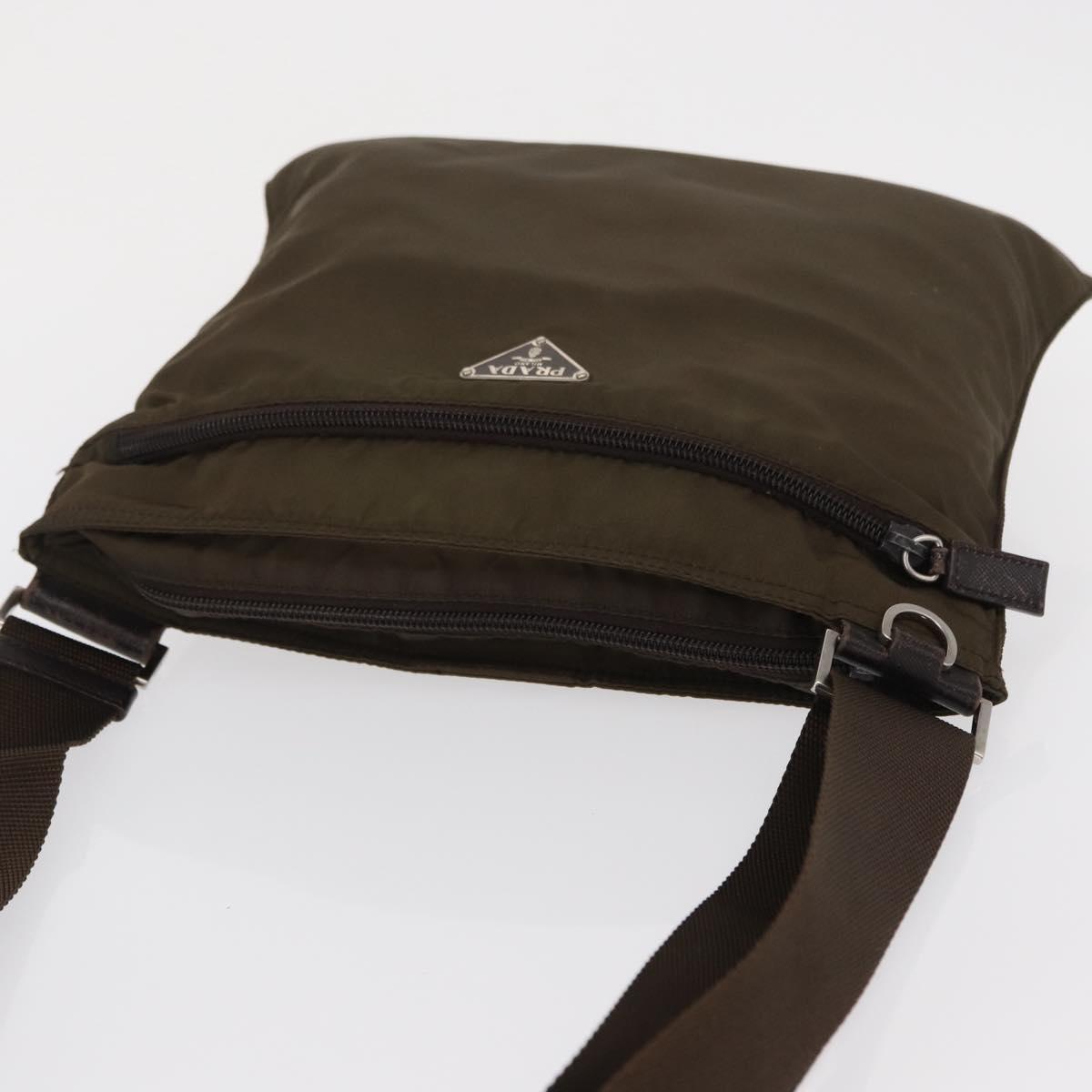 PRADA Shoulder Bag Nylon Khaki Silver Auth 164284