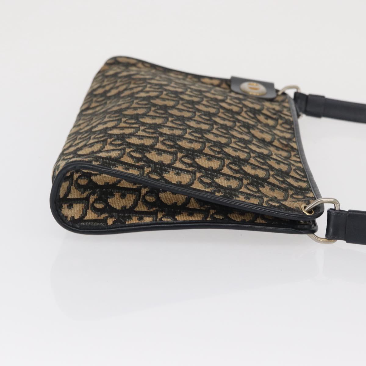 Christian Dior Trotter Canvas Shoulder Bag Navy Gold Auth 164287