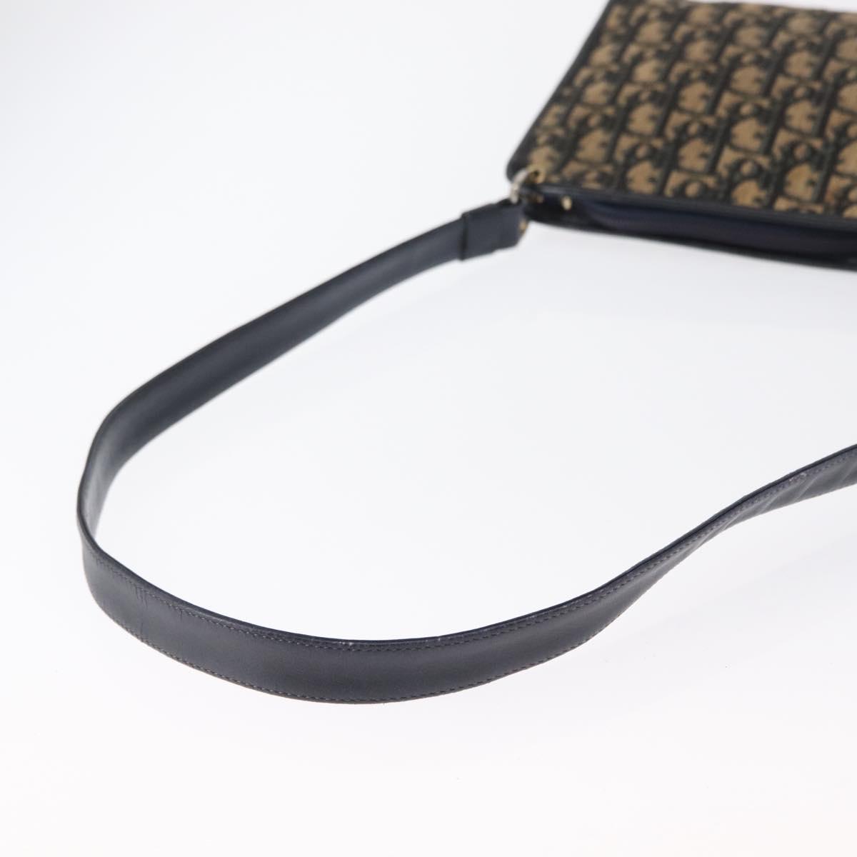 Christian Dior Trotter Canvas Shoulder Bag Navy Gold Auth 164287