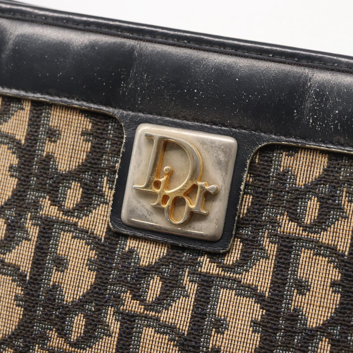 Christian Dior Trotter Canvas Shoulder Bag Navy Gold Auth 164288