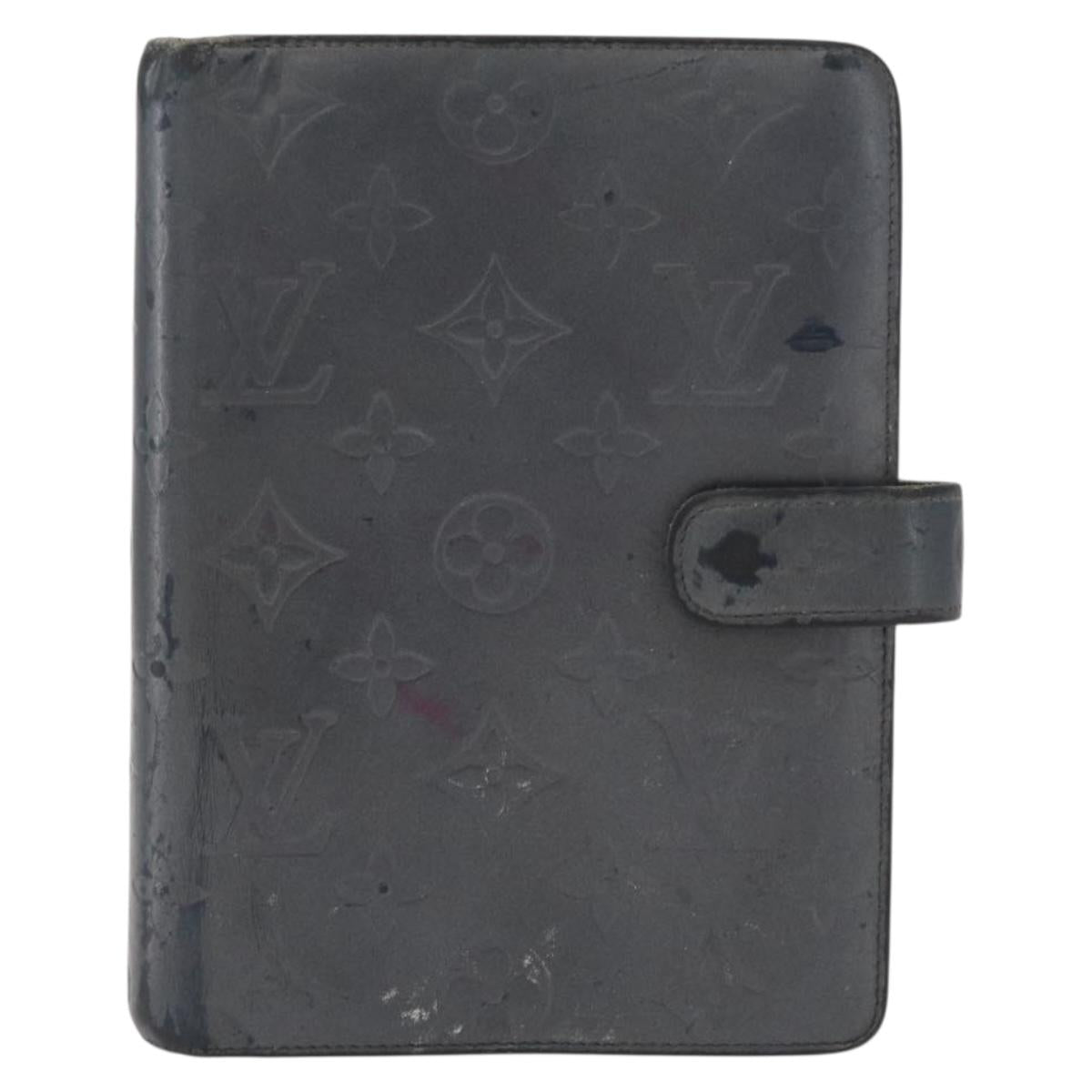 LOUIS VUITTON Monogram Mat Agenda MM Day Planner Cover Black R20925 Auth 164299