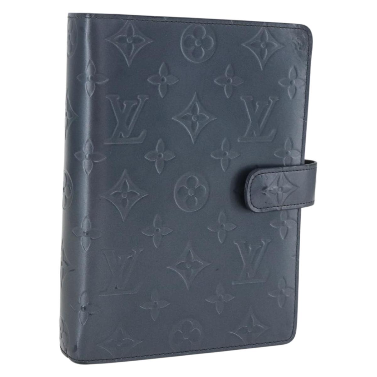 LOUIS VUITTON Monogram Mat Agenda MM Day Planner Cover Navy LV Auth 164300