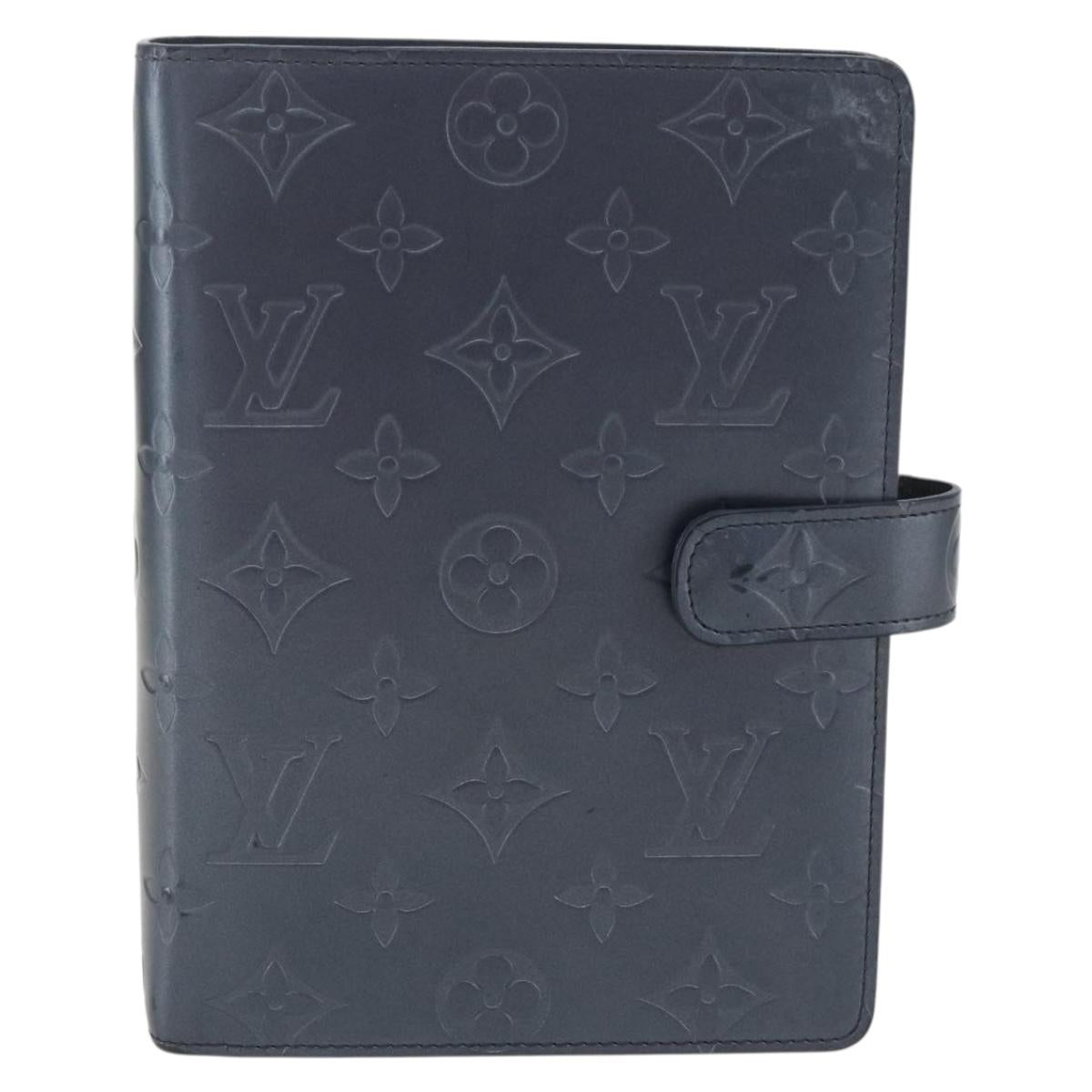 LOUIS VUITTON Monogram Mat Agenda MM Day Planner Cover Navy LV Auth 164300