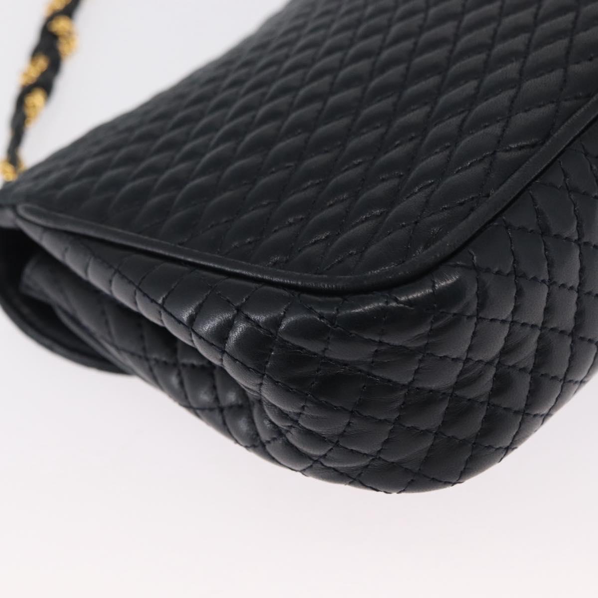 BALLY Chain Shoulder Bag Leather Navy Gold Auth 164306