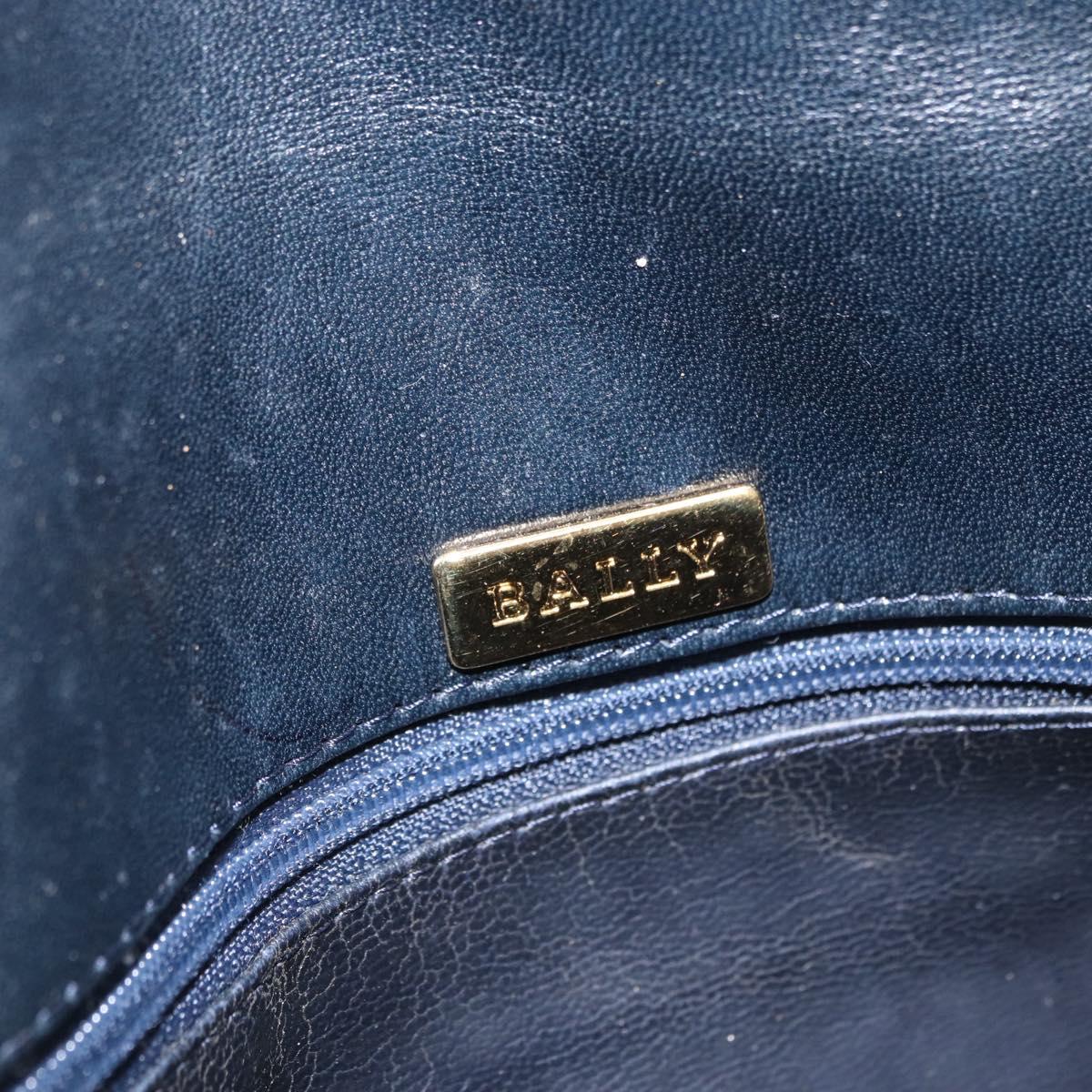 BALLY Chain Shoulder Bag Leather Navy Gold Auth 164306