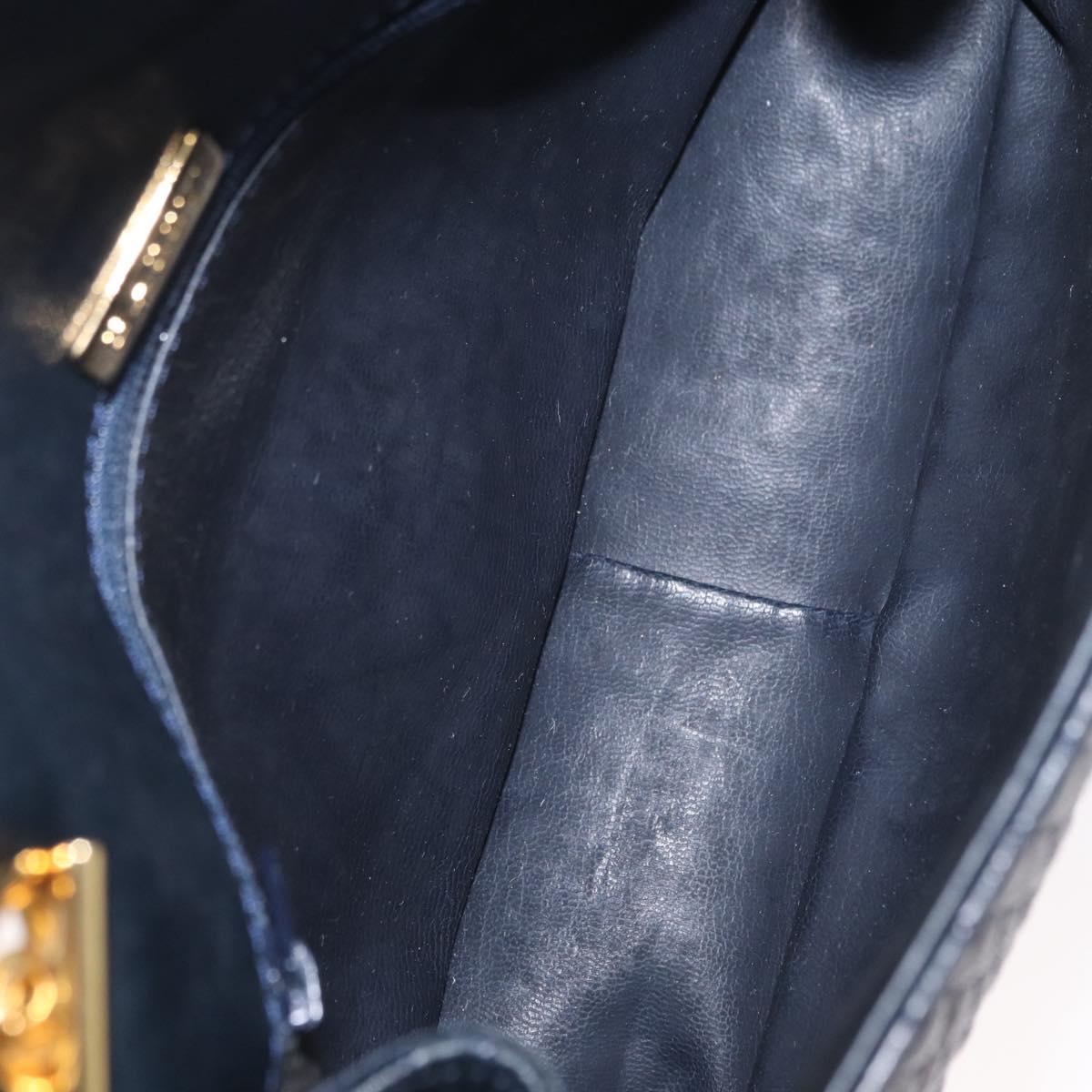 BALLY Chain Shoulder Bag Leather Navy Gold Auth 164306