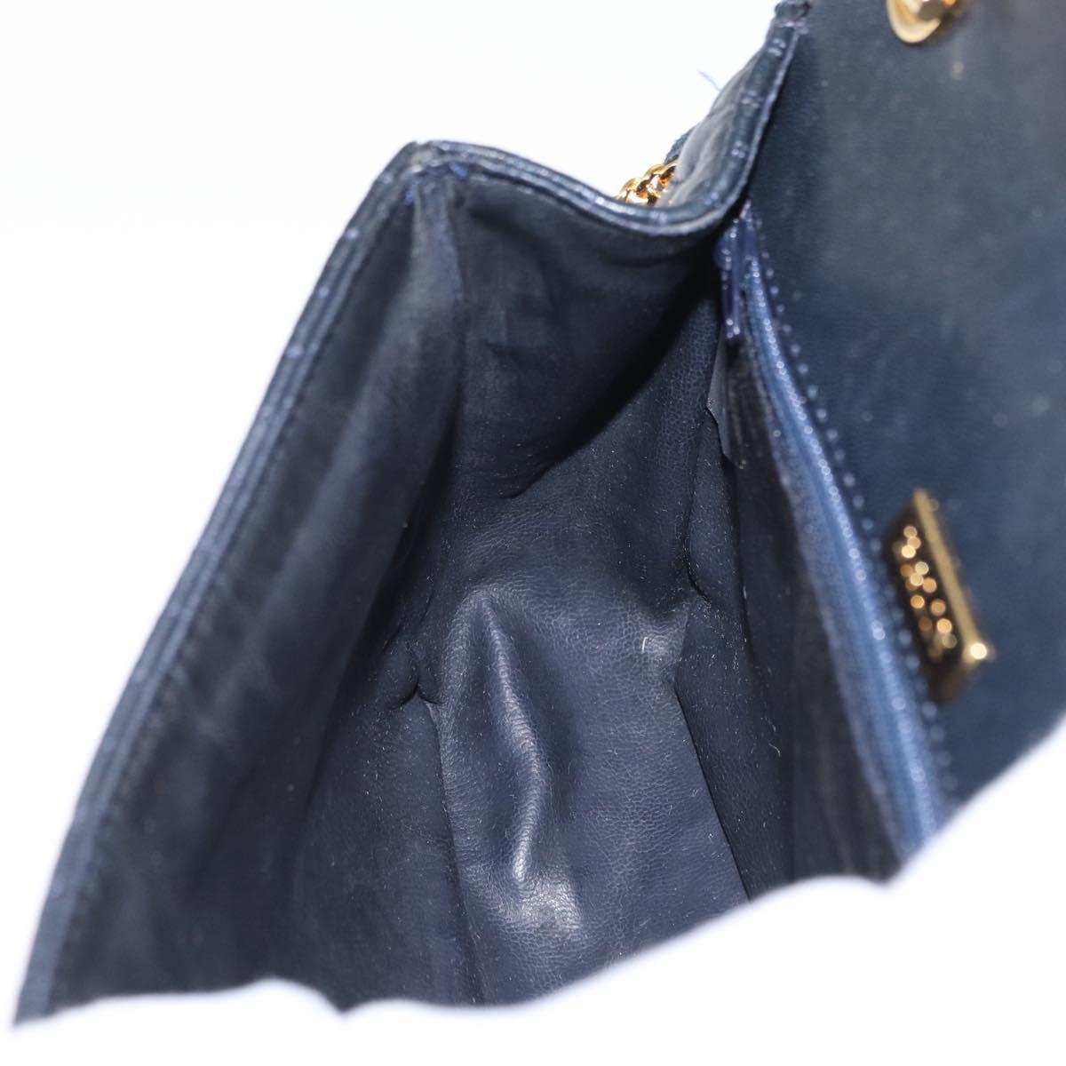 BALLY Chain Shoulder Bag Leather Navy Gold Auth 164306