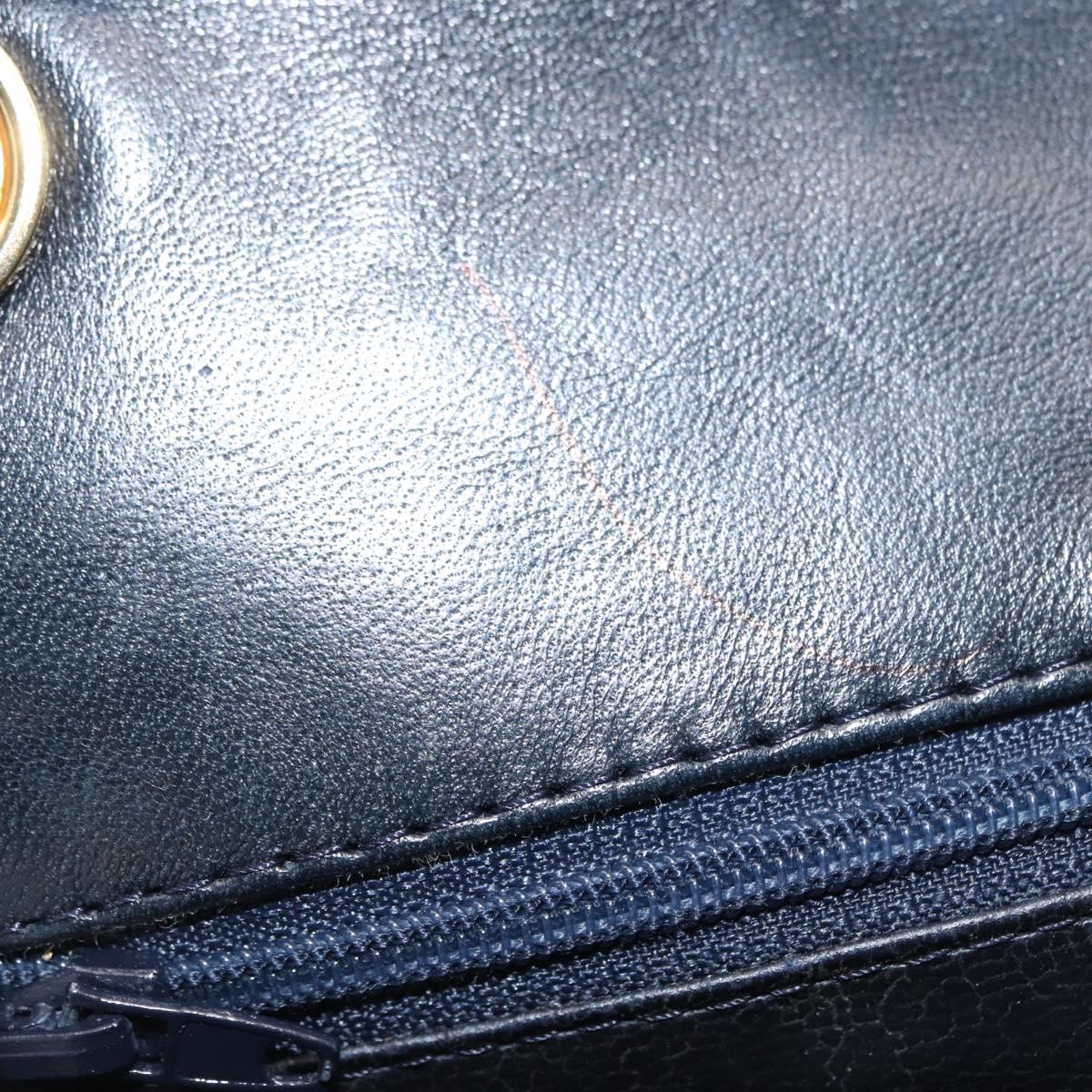 BALLY Chain Shoulder Bag Leather Navy Gold Auth 164306