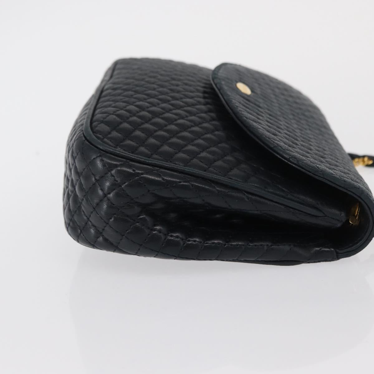 BALLY Chain Shoulder Bag Leather Navy Gold Auth 164306