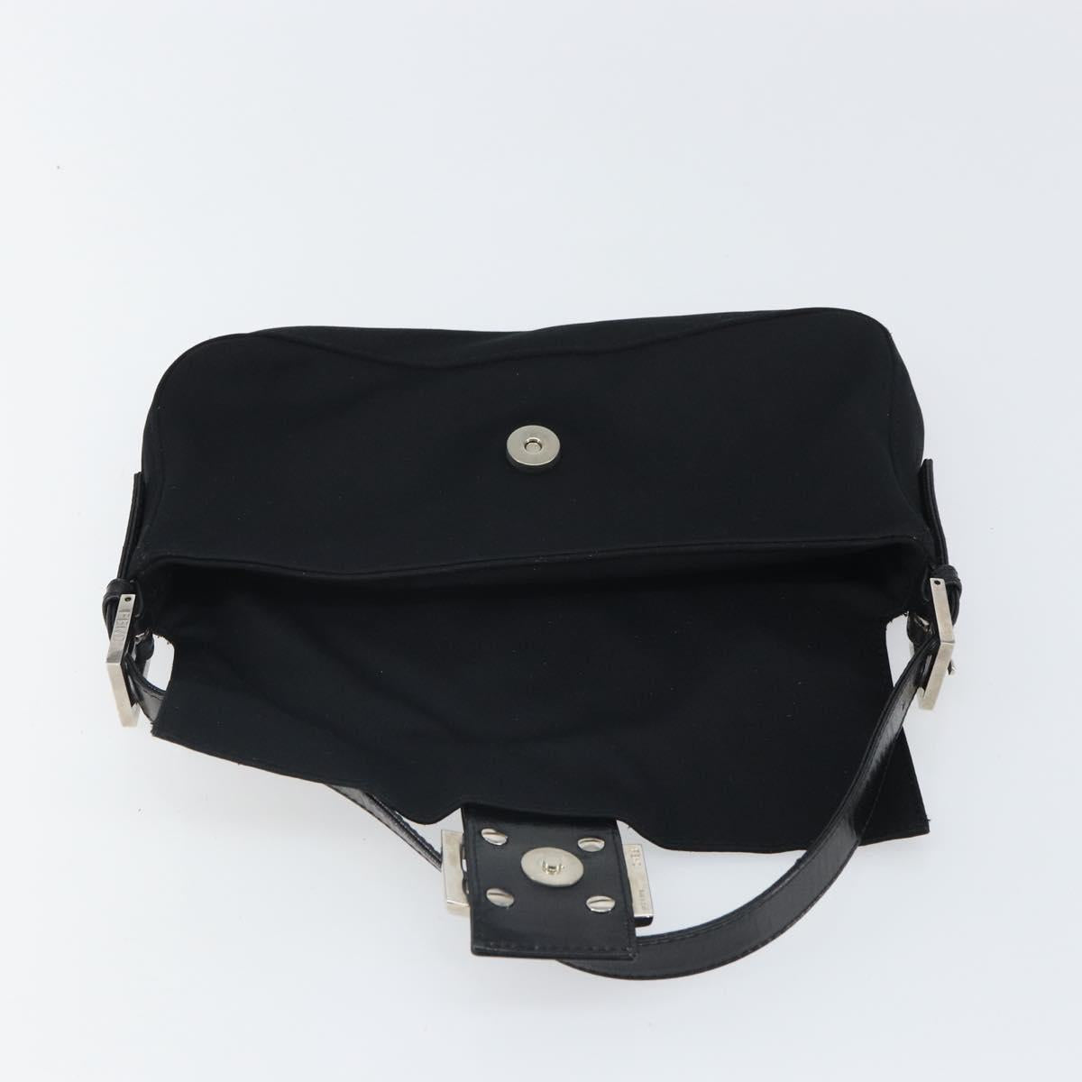 FENDI Mamma Baguette Shoulder Bag Nylon Black Silver Auth 164307