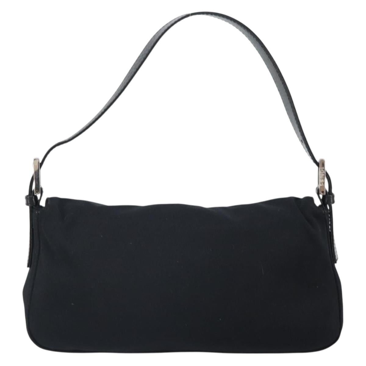 FENDI Mamma Baguette Shoulder Bag Nylon Black Silver Auth 164307