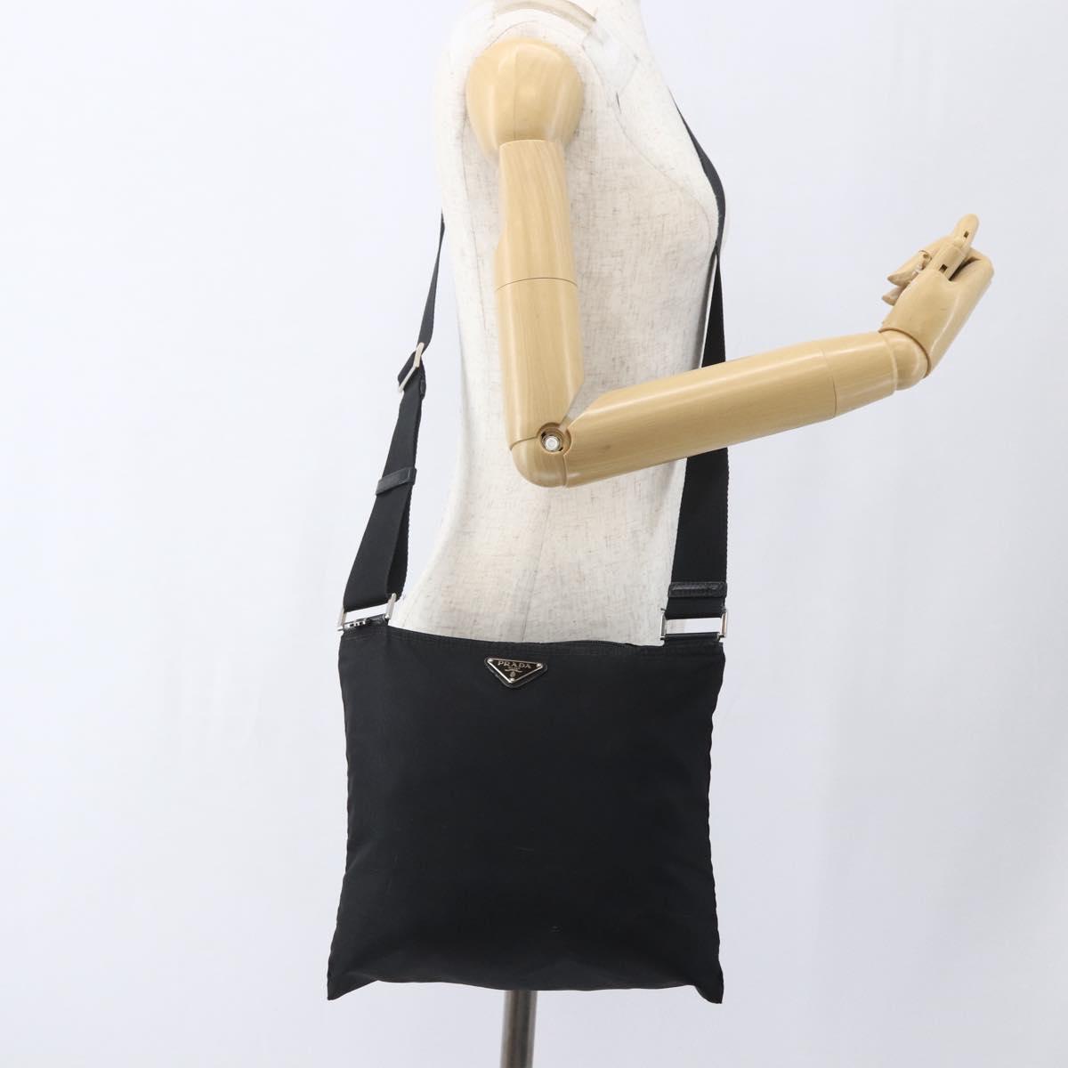 PRADA Shoulder Bag Nylon Black Silver Auth 164309