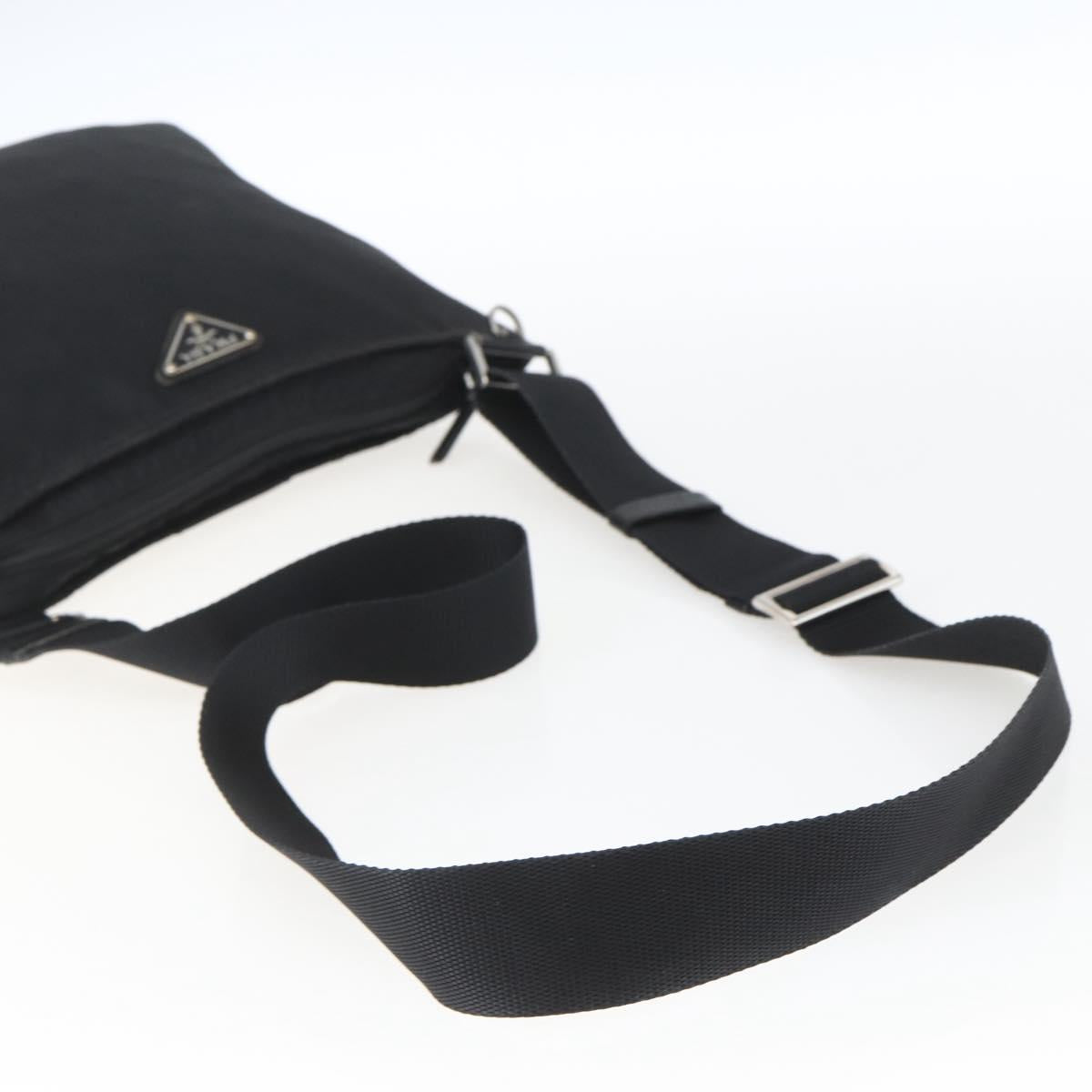 PRADA Shoulder Bag Nylon Black Silver Auth 164309