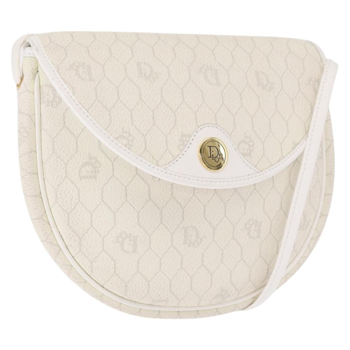 Christian Dior Honeycomb Canvas Shoulder Bag PVC Gold White Auth 164310