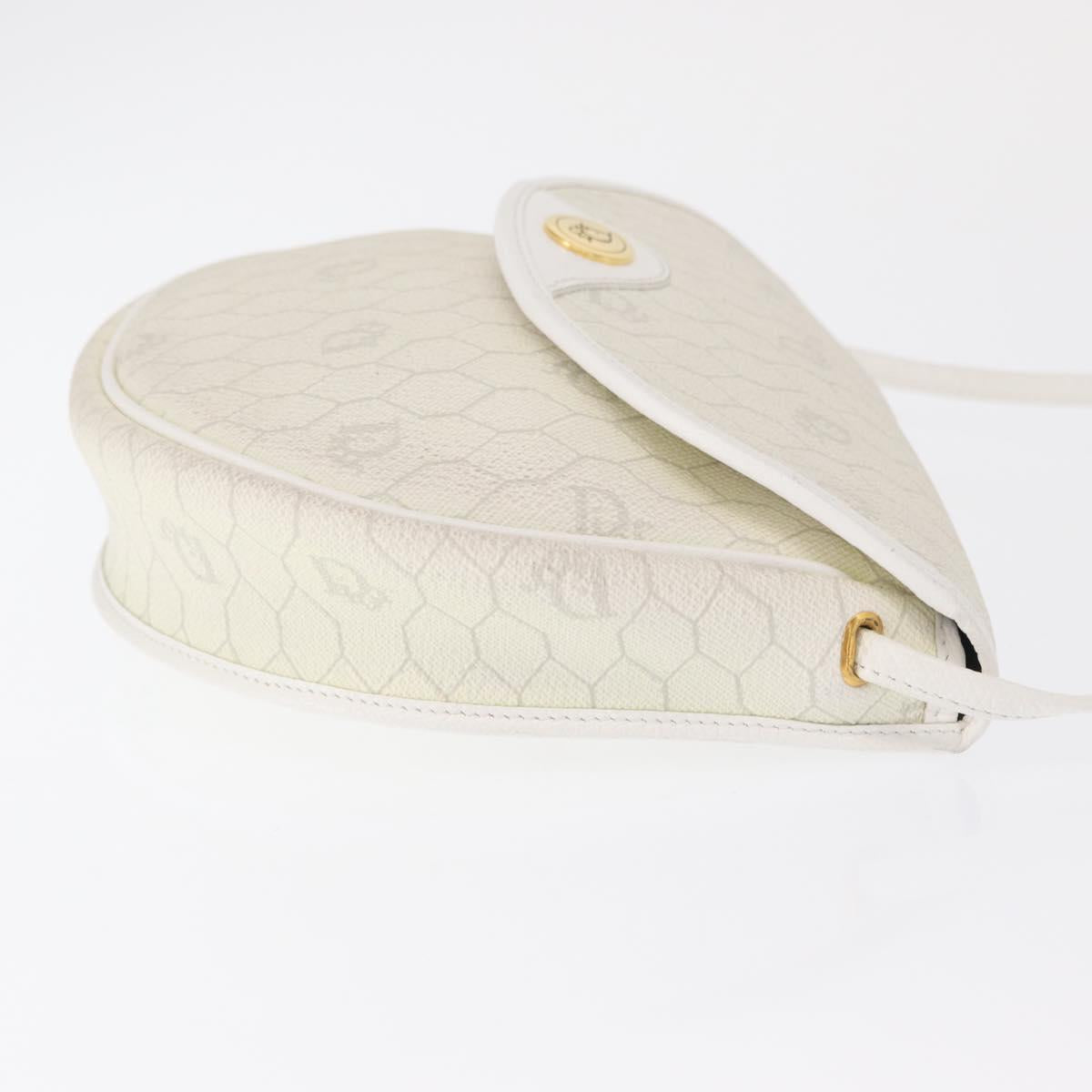 Christian Dior Honeycomb Canvas Shoulder Bag PVC Gold White Auth 164310