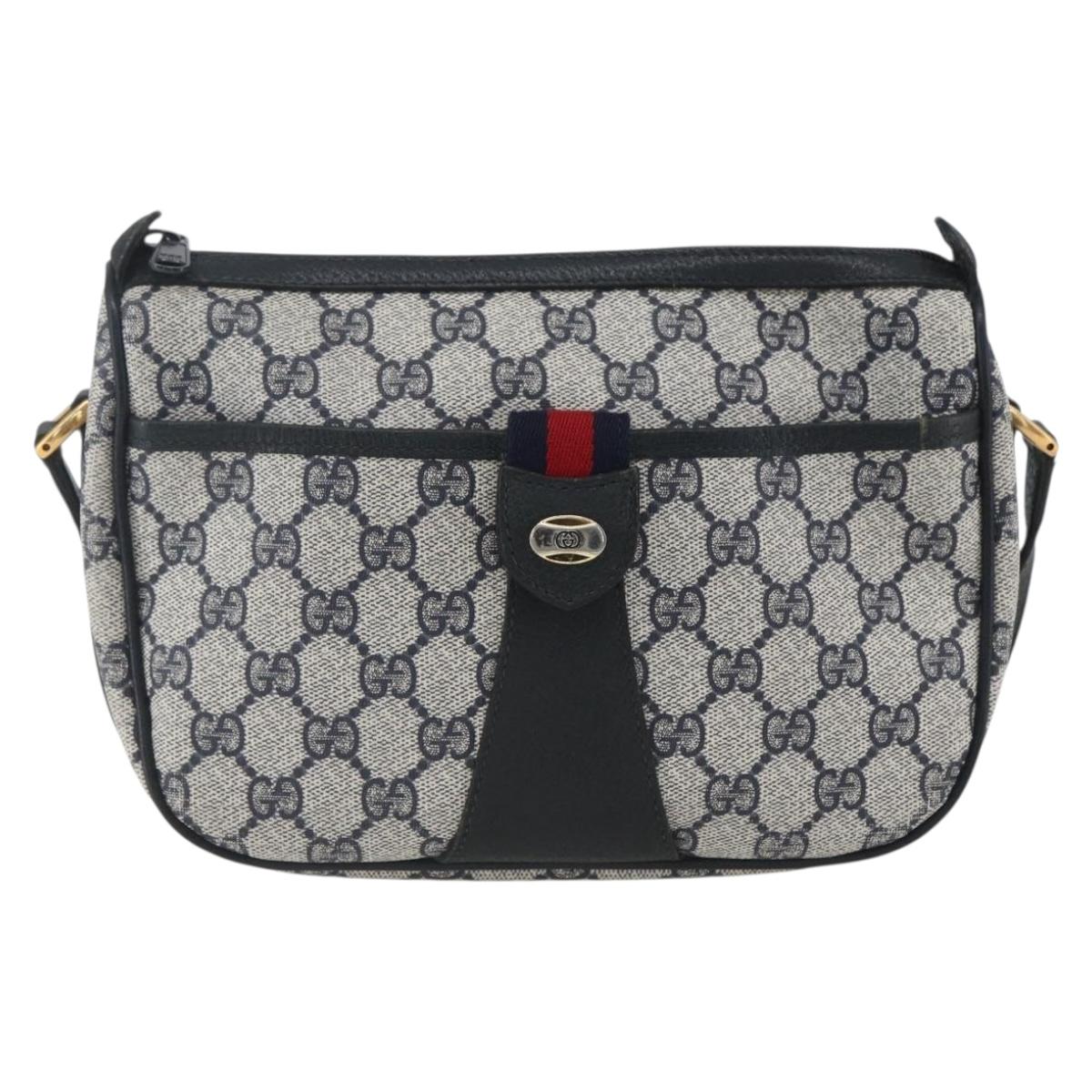 GUCCI GG Supreme Sherry Line Shoulder Bag PVC Navy Gold 89 02 032 Auth 164318
