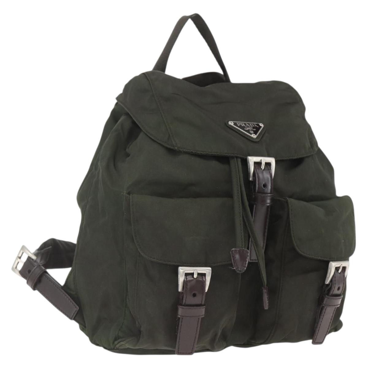 PRADA Backpack Nylon Khaki Silver Auth 164325
