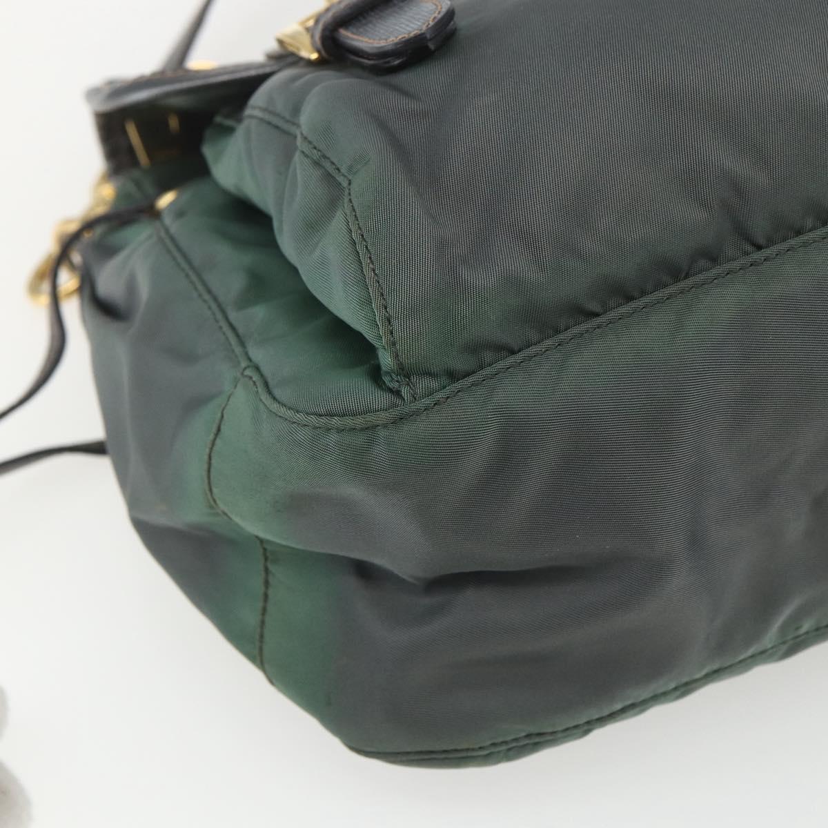 PRADA Shoulder Bag Nylon Green Gold Auth 164339