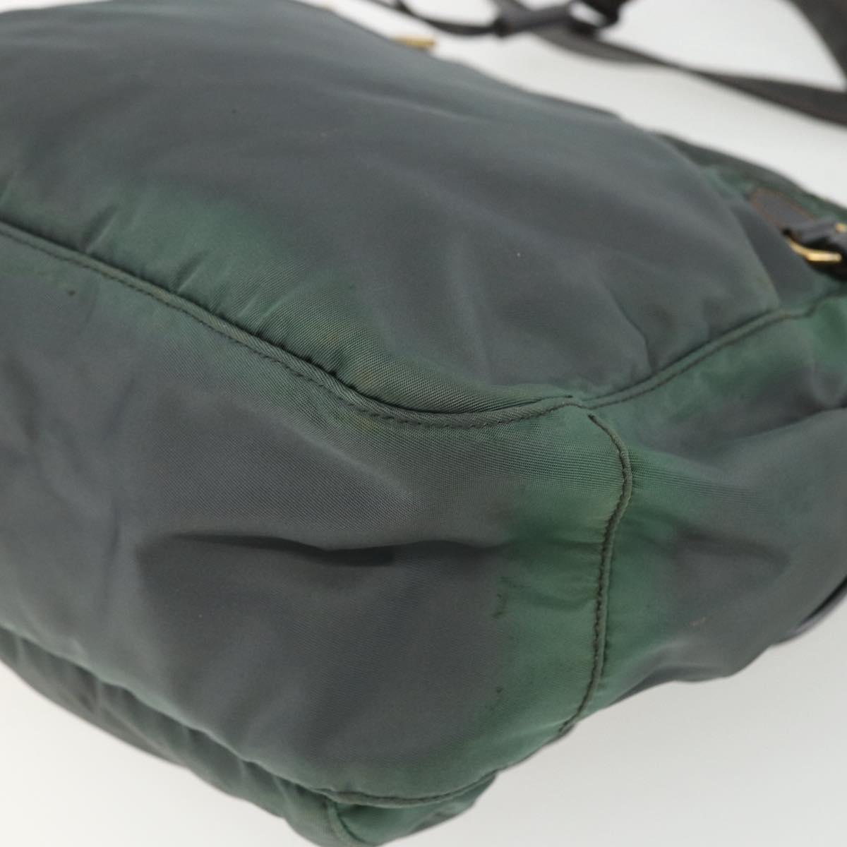PRADA Shoulder Bag Nylon Green Gold Auth 164339