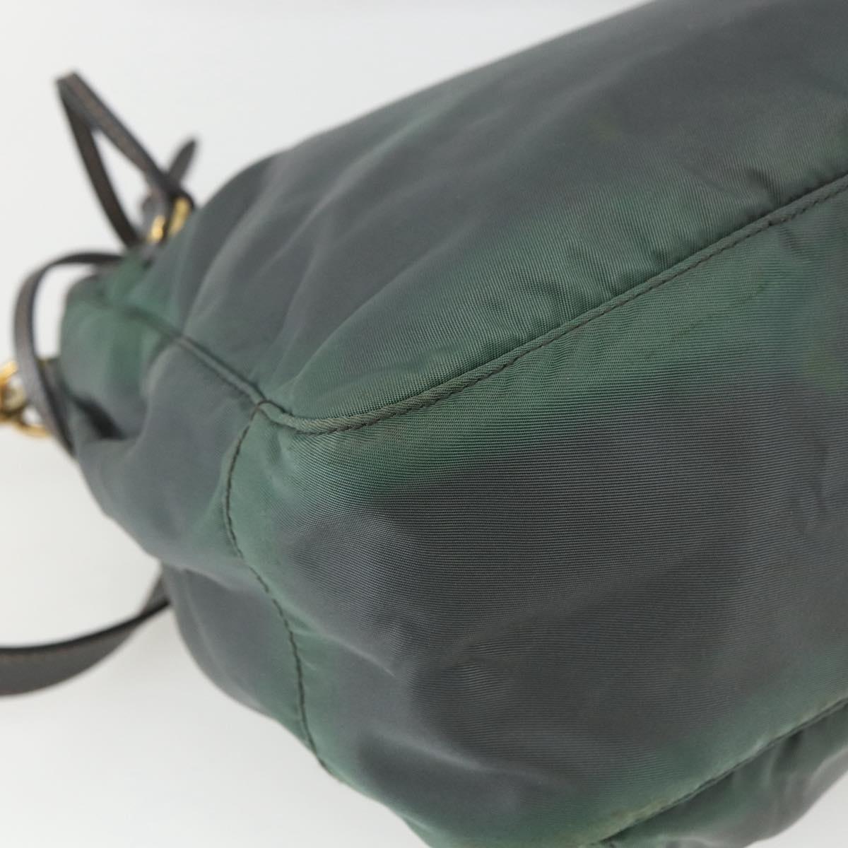 PRADA Shoulder Bag Nylon Green Gold Auth 164339