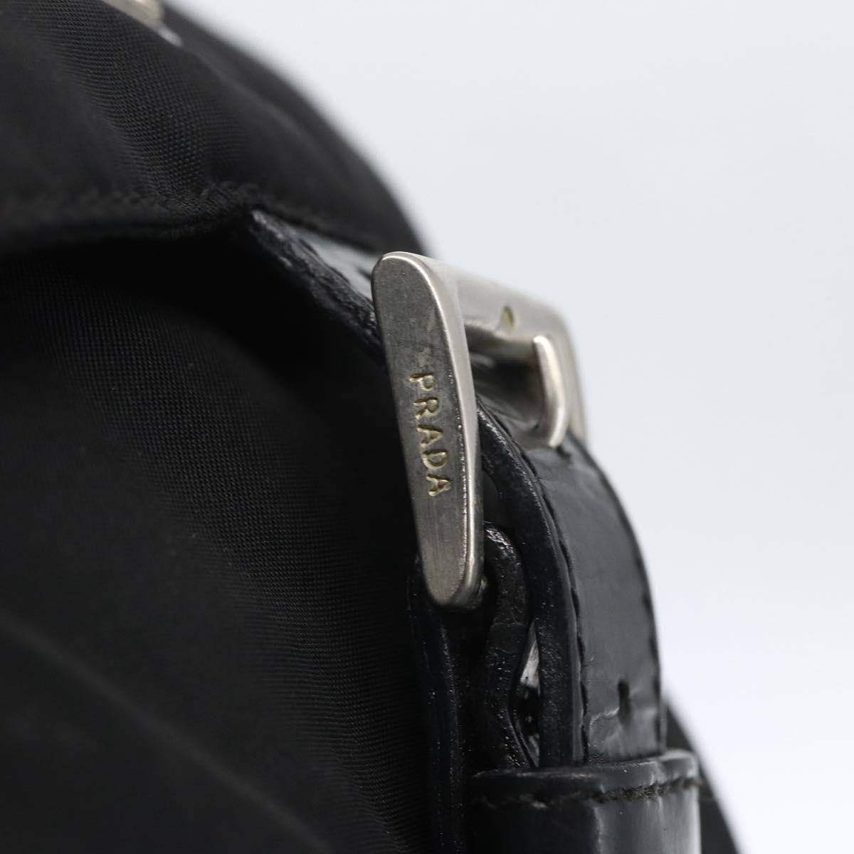 PRADA Shoulder Bag Nylon Black Silver Auth 164345