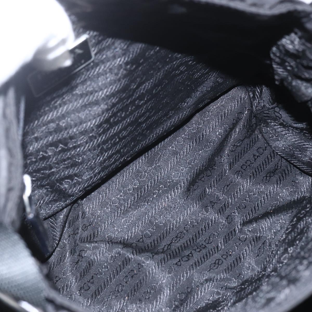 PRADA Shoulder Bag Nylon Black Silver Auth 164345