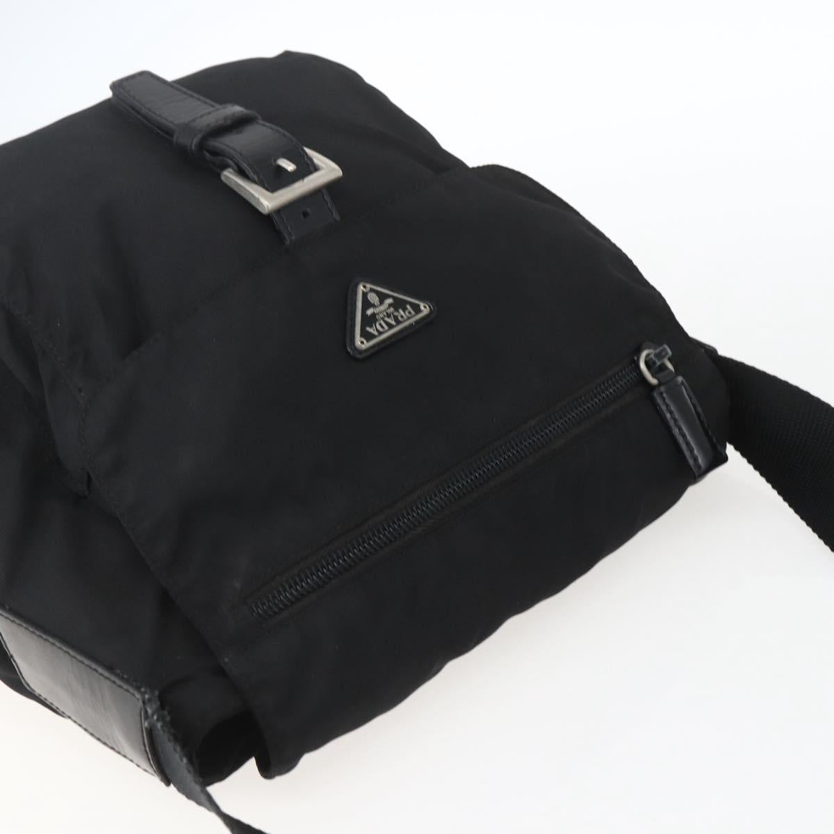 PRADA Shoulder Bag Nylon Black Silver Auth 164345