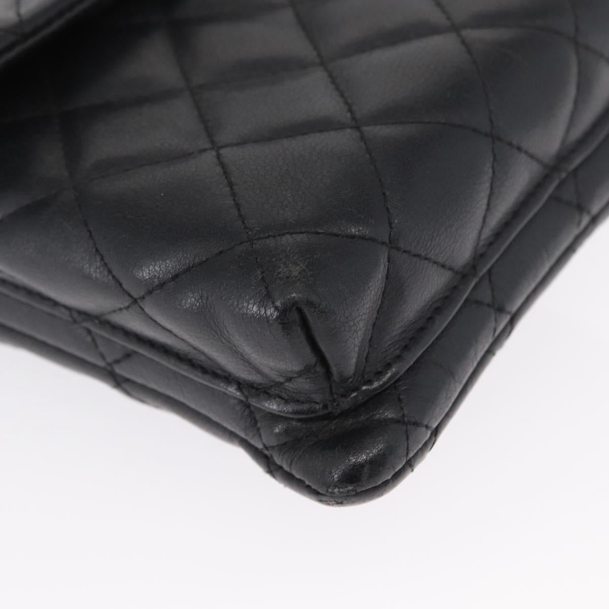CHANEL Cambon Line Matelasse Shoulder Bag Lamb Skin Silver Black CC Auth 164354