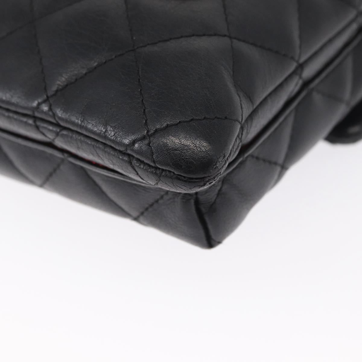 CHANEL Cambon Line Matelasse Shoulder Bag Lamb Skin Silver Black CC Auth 164354
