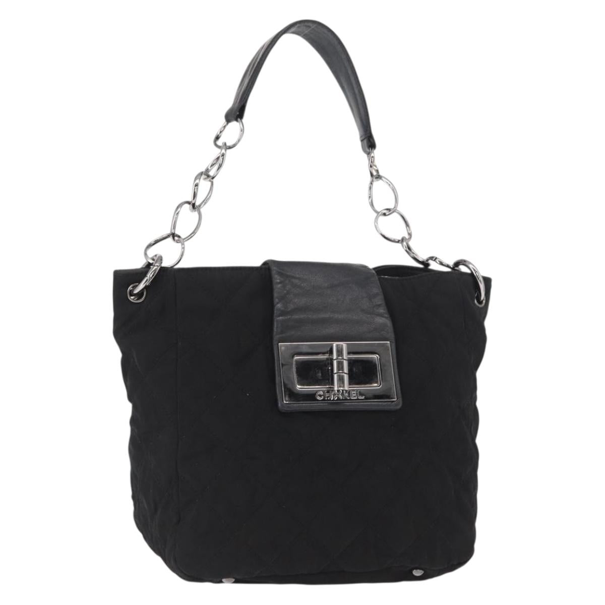 CHANEL Chain 2.55 Shoulder Bag Nylon Black Silver CC Auth 164361