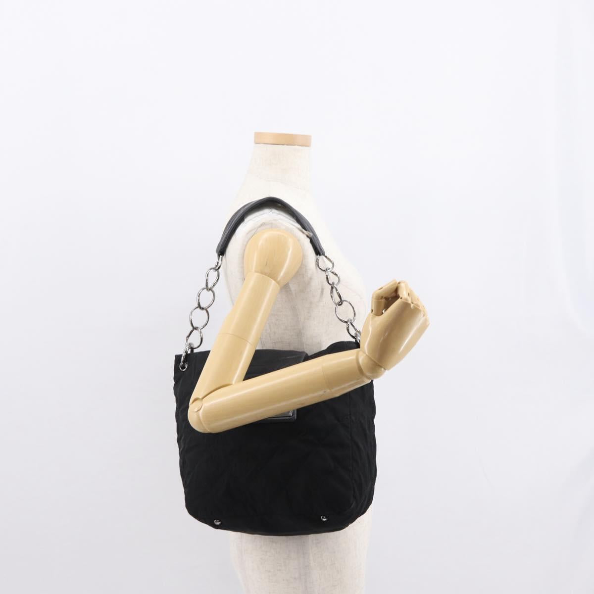 CHANEL Chain 2.55 Shoulder Bag Nylon Black Silver CC Auth 164361