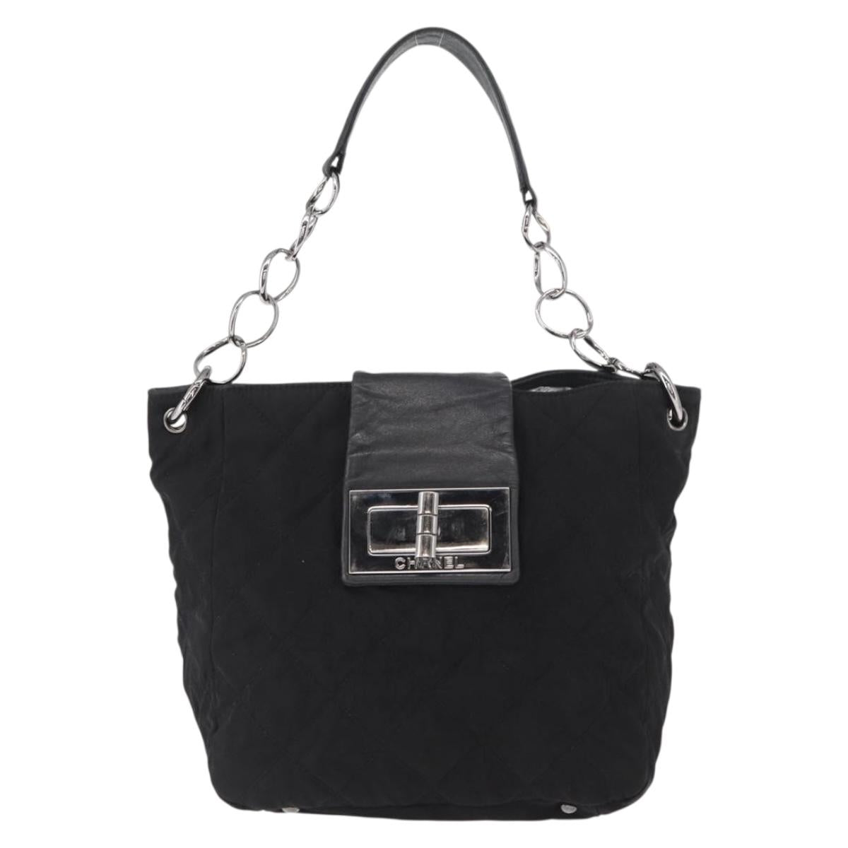 CHANEL Chain 2.55 Shoulder Bag Nylon Black Silver CC Auth 164361