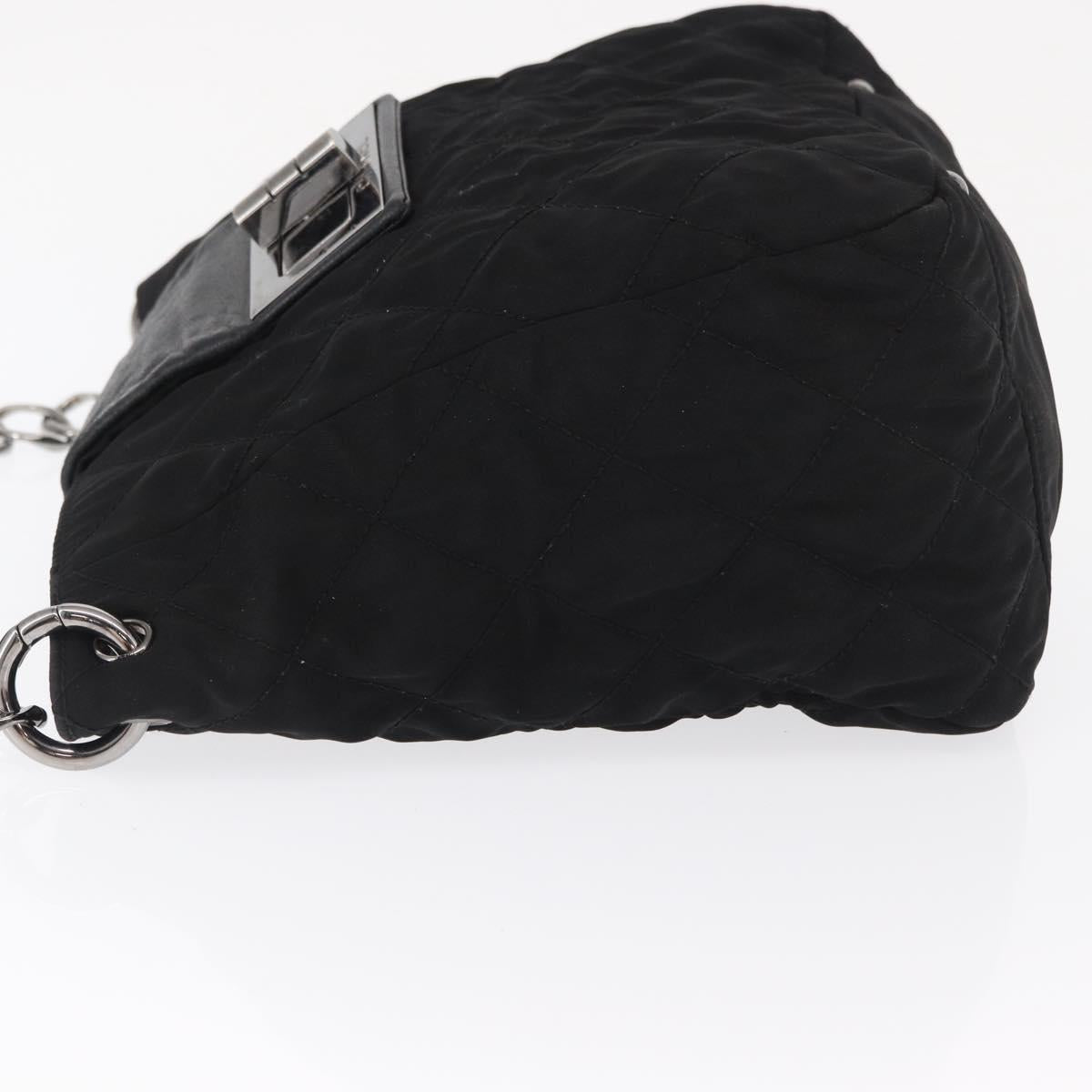 CHANEL Chain 2.55 Shoulder Bag Nylon Black Silver CC Auth 164361