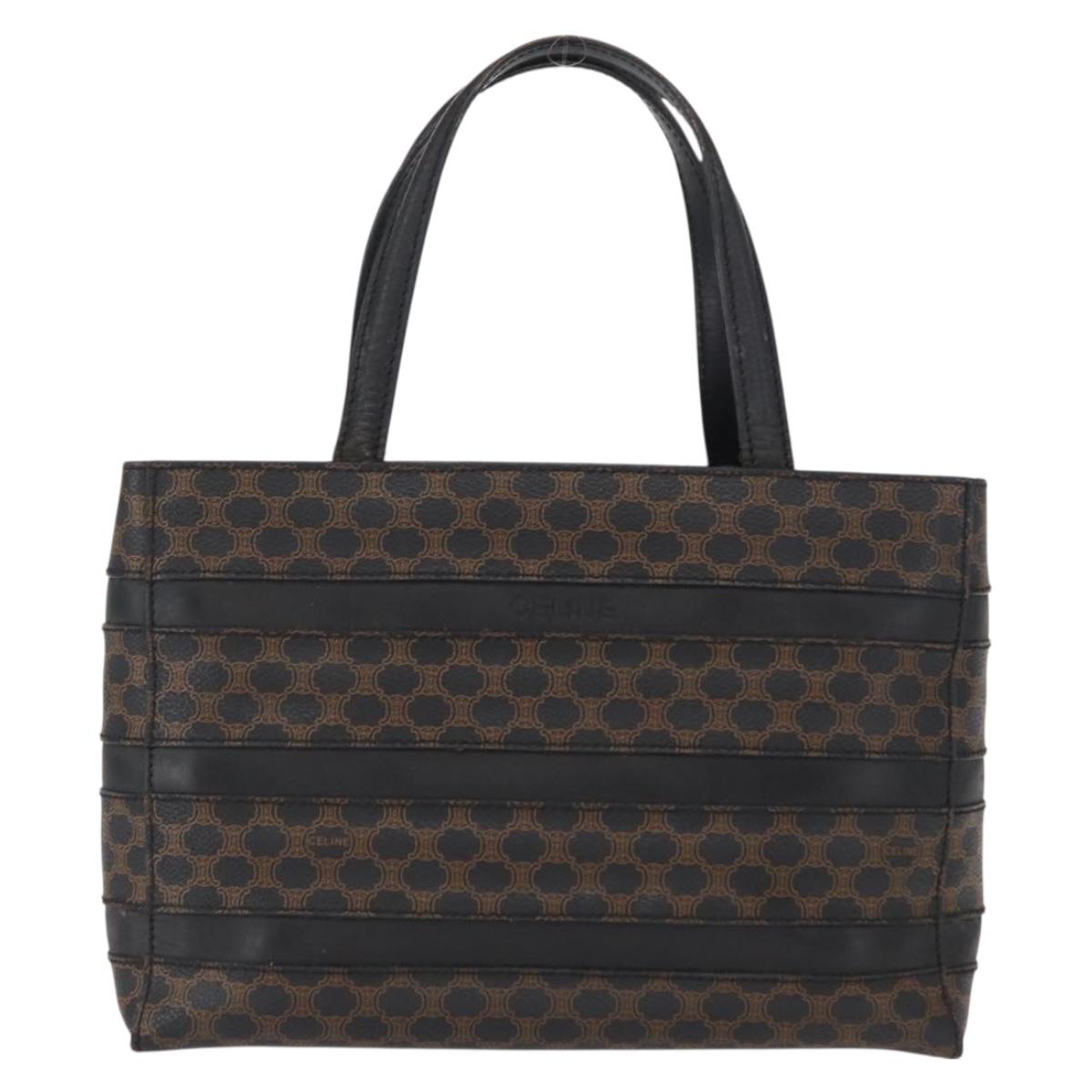 CELINE Macadam Canvas Hand Bag PVC Leather Black Gold Auth 164373