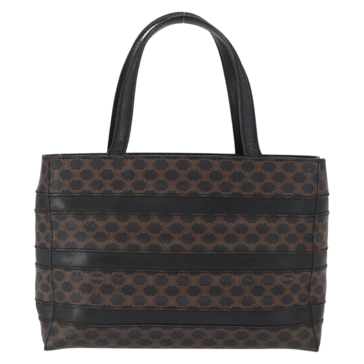 CELINE Macadam Canvas Hand Bag PVC Leather Black Gold Auth 164373