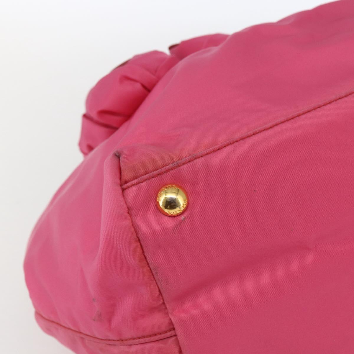 PRADA Hand Bag Nylon Pink Gold Auth 164374