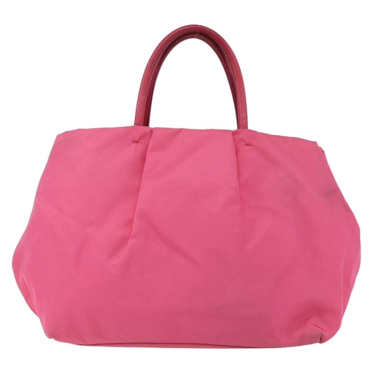 PRADA Hand Bag Nylon Pink Gold Auth 164374