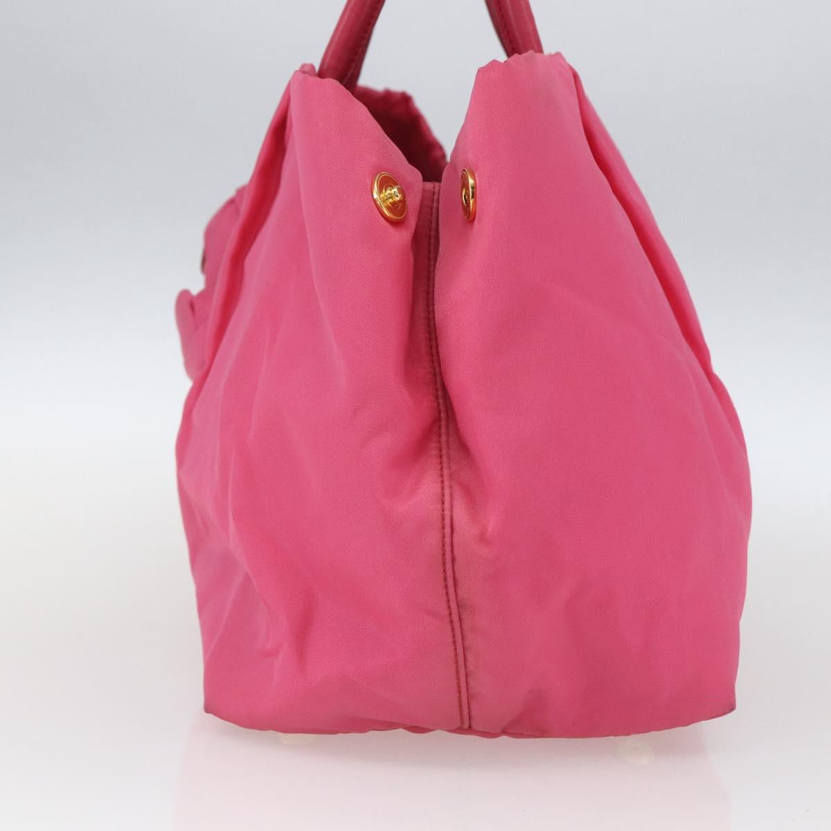 PRADA Hand Bag Nylon Pink Gold Auth 164374