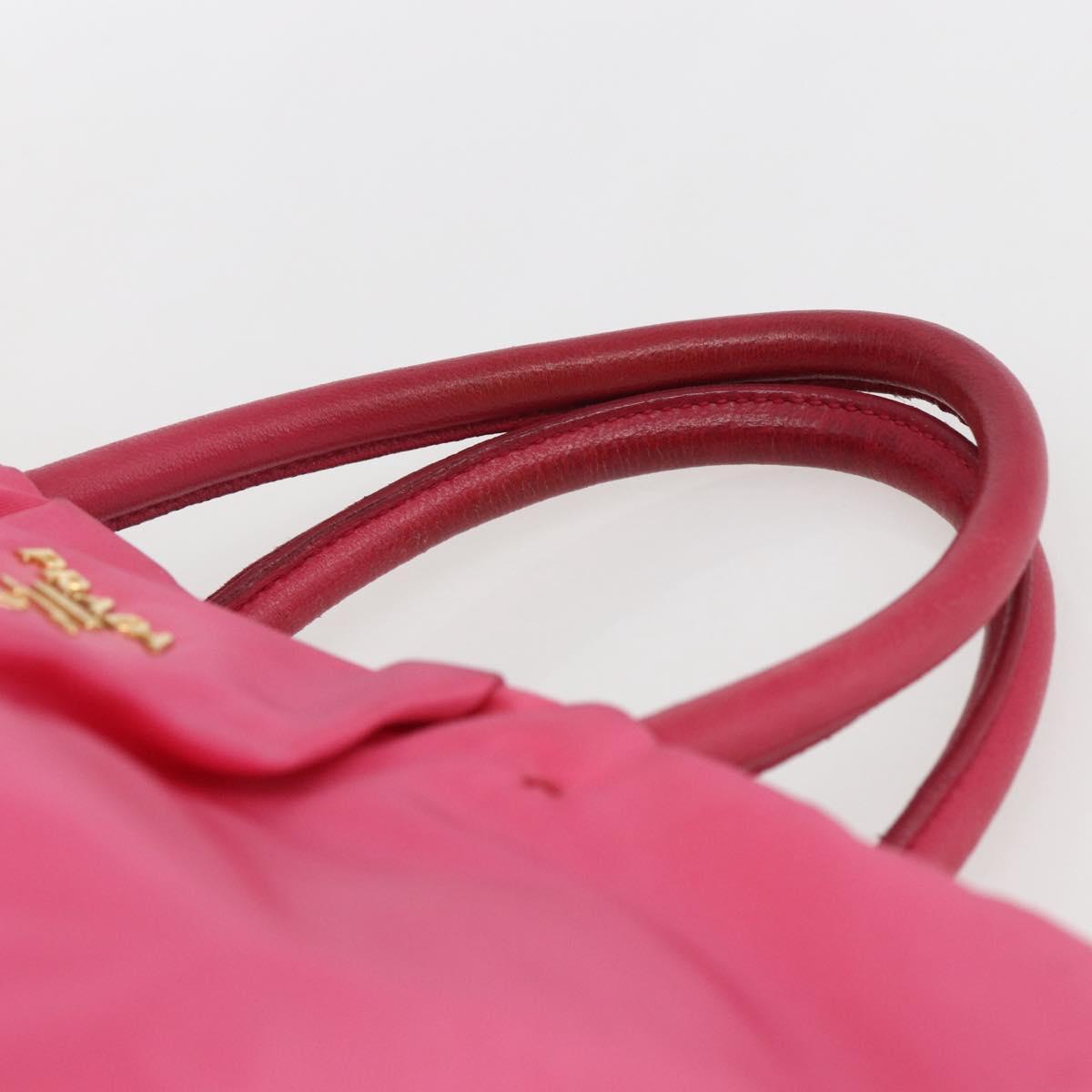 PRADA Hand Bag Nylon Pink Gold Auth 164374