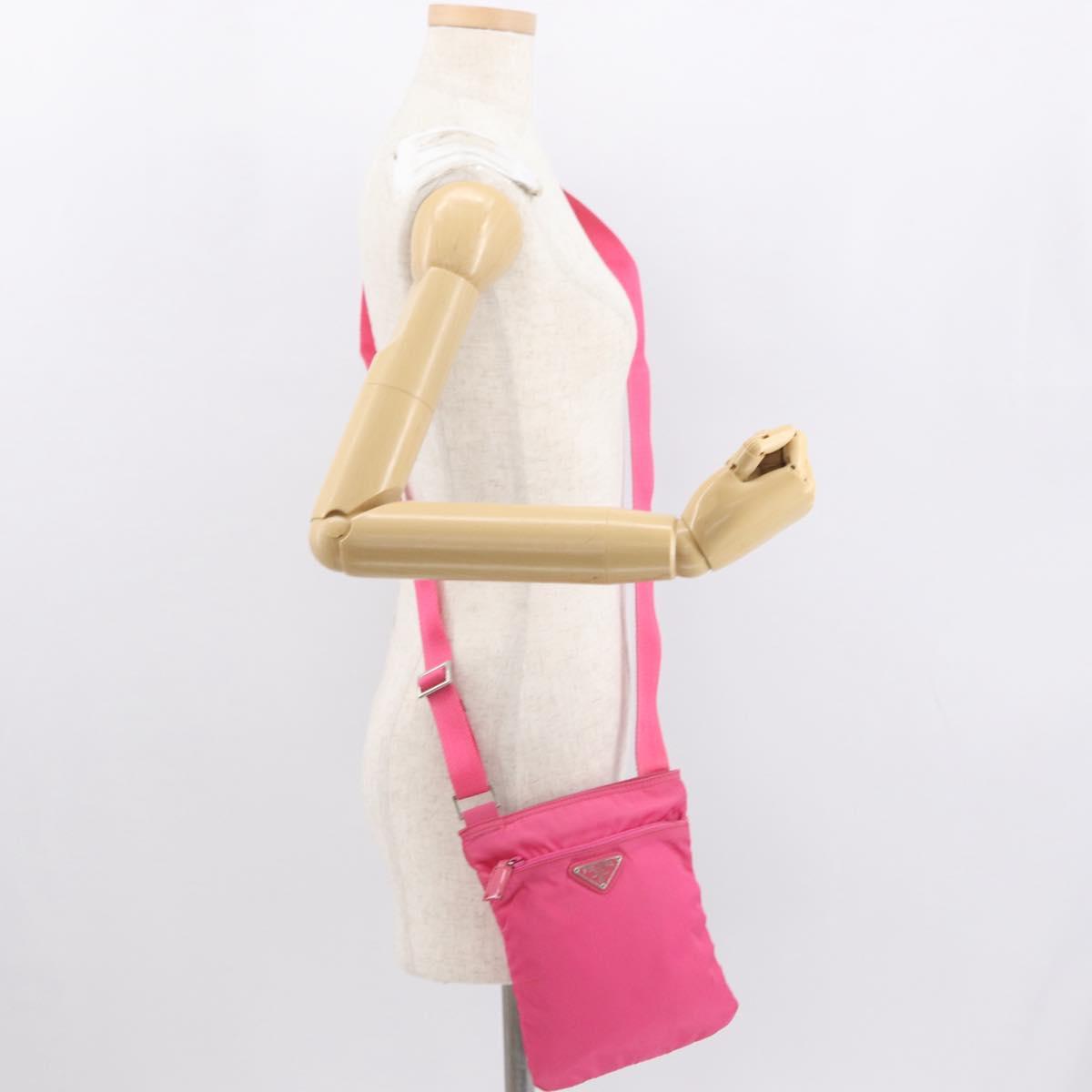 PRADA Shoulder Bag Nylon Pink Silver Auth 164385