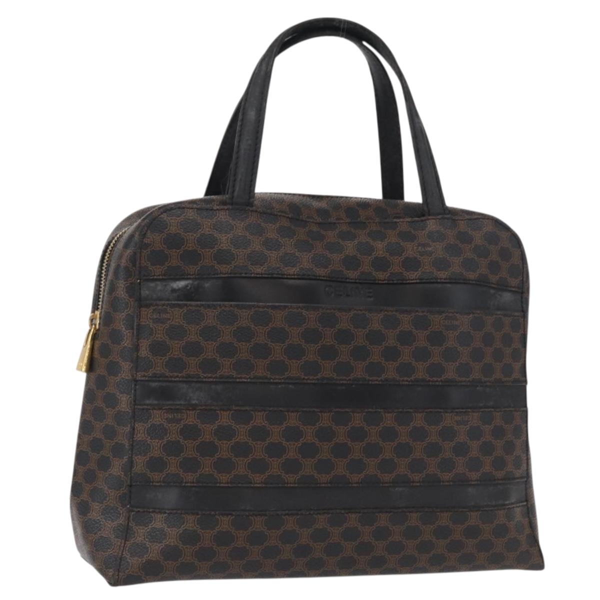 CELINE Macadam Canvas Hand Bag PVC Leather Black Gold Auth 164398