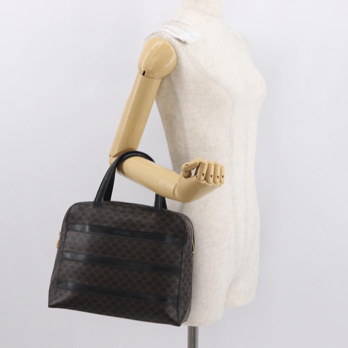 CELINE Macadam Canvas Hand Bag PVC Leather Black Gold Auth 164398