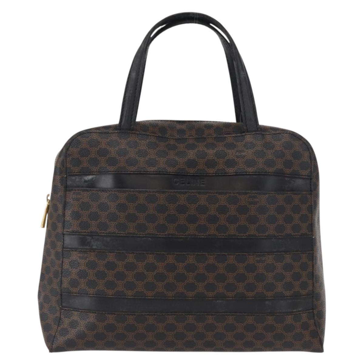 CELINE Macadam Canvas Hand Bag PVC Leather Black Gold Auth 164398