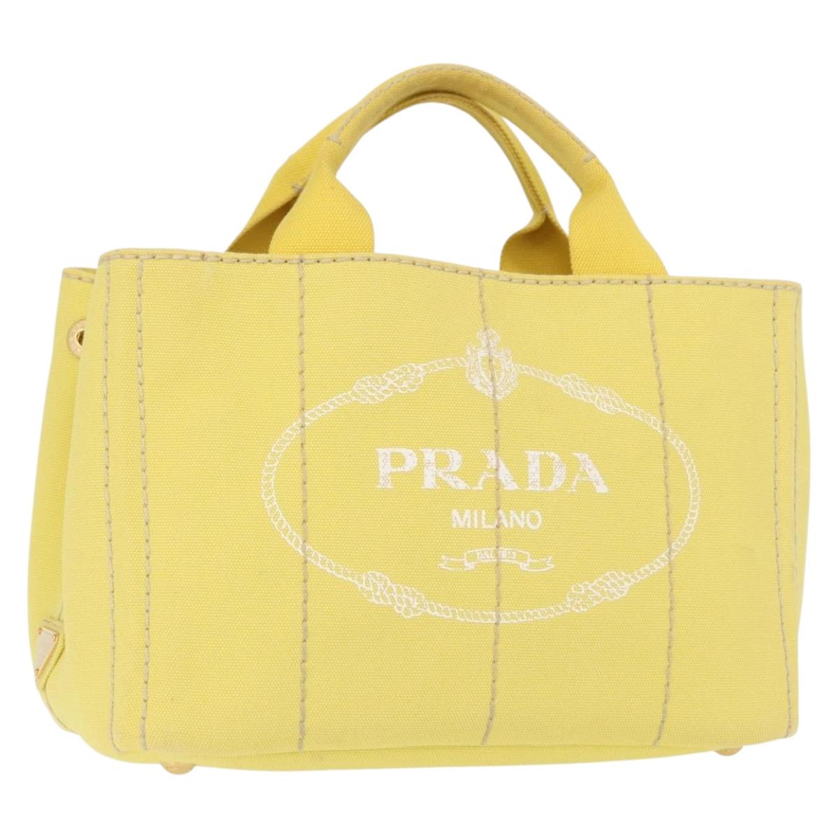 PRADA Canapa PM Hand Bag Canvas Yellow Gold Auth 164400