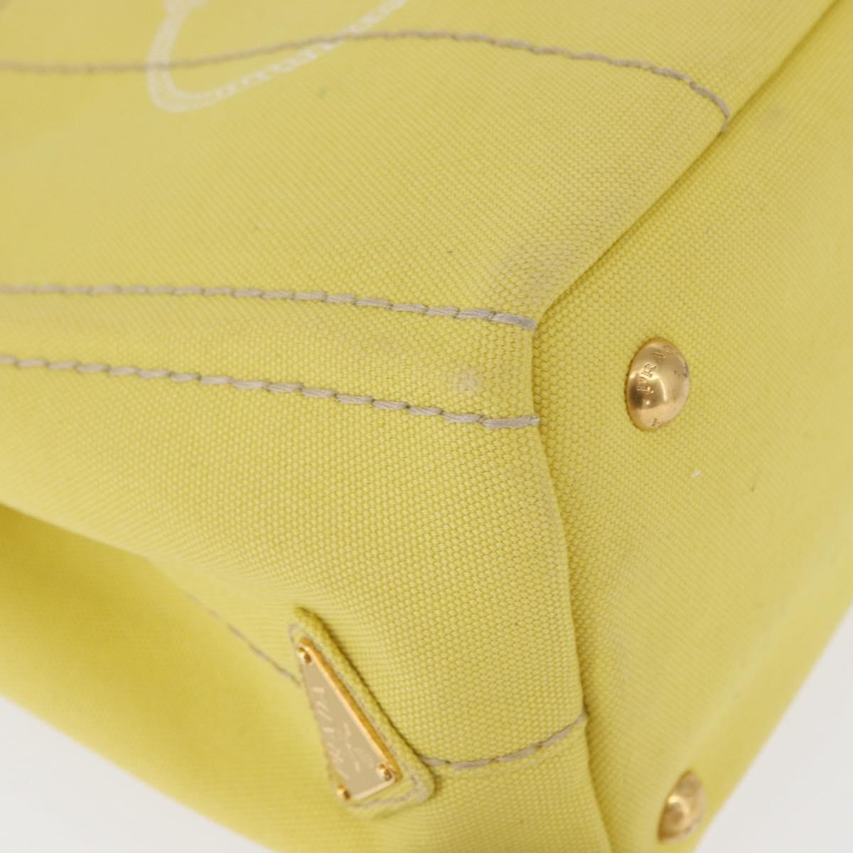 PRADA Canapa PM Hand Bag Canvas Yellow Gold Auth 164400