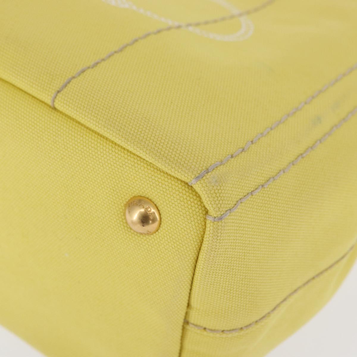 PRADA Canapa PM Hand Bag Canvas Yellow Gold Auth 164400